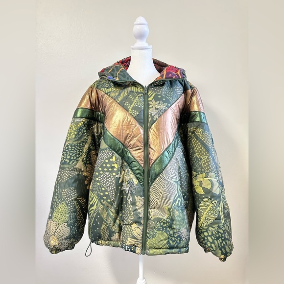 Farm Rio Cool Leopard Print Reversible Puffer Jacket Size XL - Picture 2 of 11